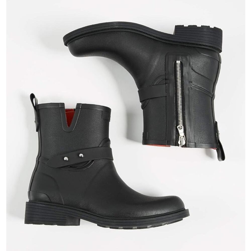 Rag & Bone Women's Moto Rubber Rain Boots Black Size 39